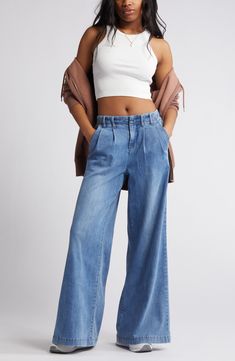 1822 Denim Pleated High Waist Super Wide Leg Jeans | Nordstrom Trouser Jeans Outfit, Super Wide Leg Jeans, Nordstrom Jeans, Pleated Jeans, Plus Jeans, Wide Legged Jeans, New Look Fashion, Summer Wardrobe Essentials, Jeans Outfit Casual