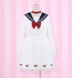 Free Ship Sailor Navy Lapel High Waist School Unifrom Maid Dress with Bowtie Preppy Long Sleeve Summer Dresses, Kawaii White Dress For School, Kawaii White School Dress, White Kawaii Dress For School, Spring Kawaii School Dresses, White Kawaii Dress With Lace Trim, White Long Sleeve School Dress, White Long Sleeve Kawaii Dress, Cute White Dress With Peter Pan Collar