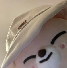 a teddy bear wearing a white hat on top of it's head and nose