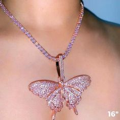 NECKLACES Cuban Chains, Buy Gold Jewelry, Diamond Watches, Gold Pendant Jewelry, Butterfly Pendant Necklace, Rose Pendant, Diamond Chain, Buy Gold, Pink Butterfly