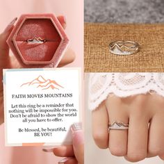 Faith moves mountains. Let this ring be a reminder that nothing will be impossible for you. Be blessed, be beautiful, be you. With a meaningful message card included, this mountain ring is the perfect inspirational gift for a loved one, on birthday, holiday or other occasions. -Informations : - Made with 925 Sterling Silver - This ring will never fade or tarnish it's made with 925 sterling silver. * Come with cute packaging box and lovely message card * Perfect gift for Best friend - Daughter. * Crafted in USA ❥ T U R N ∙ A R O U N D ∙ T I M E * This design is ready to ship in 1 - 2 business days. ❥ S H I P P I N G : * * United States : USPS First-class mail (Free shipping) - 2-5 business days USPS priority : $6.99 - 1-4 business days USPS EXPRESS : 1 day Express - $30 * International : $7 Inspirational Promise Jewelry, Meaningful Rings For Wedding And Mother's Day, Wedding Rings For Mother's Day, Meaningful Wedding Rings For Mother's Day, Meaningful Open Ring Jewelry Gift, Faith Moves Mountains, Daughter Best Friend, Mountain Ring, Meaningful Messages