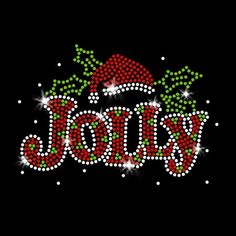 the word joy in red and green with christmas decorations on it's black background