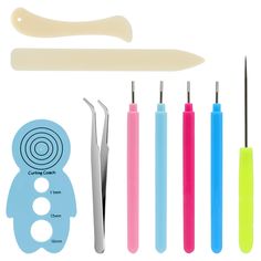 the tools needed to make an ornament are shown in different colors and sizes