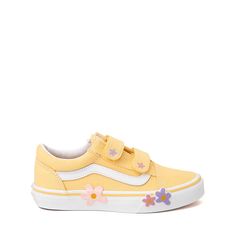 Vans Old Skool V Skate Shoe - Little Kid - Yellow / Floral | Journeys Playful Sneakers For Spring Streetwear, Playful Sneakers For Streetwear In Spring, Playful Spring Streetwear Sneakers, Playful High-top Sneakers For Spring, Cute Spring Sneakers For Streetwear, Cute Spring Streetwear Sneakers, Spring Low-top Canvas Skate Shoes, Spring Skateboarding Sneakers, Vans Low-top Skate Shoes For Spring