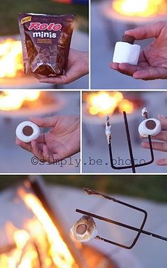 the instructions for making marshmallows over an open fire pit