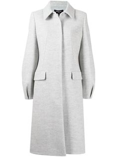 light grey virgin wool-blend straight-point collar concealed front fastening long sleeves two front flap pockets straight hem Elegant Gray Wool Coat With Pockets, Elegant Gray Wool Coat For Office, Office Wool Coat With Lapel Collar And Concealed Fastening, Paule Ka, Versace Outfit, Yoko London, Outerwear Coats, Lady Dior, Coat Dress