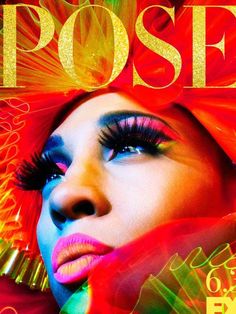 a woman with bright makeup and feathers on her head is featured in the cover of pose magazine