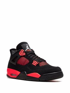 Shop Jordan Air Jordan 4 Retro “Red Thunder” sneakers with Express Delivery - FARFETCH Luxury Leather High-top Air Jordan 4, Jordan 4 Retro Red Thunder, Baskets Jordans, Jordan Alexander, Red Thunder, Lanvin Sneakers, Dior Sneakers, Jordan Model, Balenciaga Sneakers