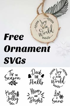 the free printable christmas ornament svg bundle is available for use on crafts