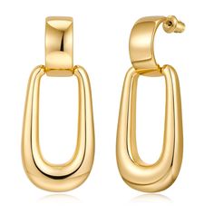 PRICES MAY VARY. Door Knocker Drop Earrings: Easy-going and charming, these gold drop earrings present a door knocker-inspired design with a beautifully polish finish. Gold Rectangle Earring: The lenghth is 4.7cm/1.85 in, single weight is 0.29oz. Hypoallergenic, Lead and nickel-free, ideal for daily wear use. Vintage Earrings: These outstanding statement earrings are crafted in copper and feature a large rectangle door knocker design. The bottom portion elegantly dangles from the demi-hoop earri Rectangle Earring, Door Knocker Earrings, True Spring, Rectangle Earrings, Gold Statement Earrings, Vintage Door, Door Knocker, Door Knockers, Gold Drop Earrings