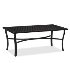 an outdoor table with black metal frame and slatted wood top, on white background