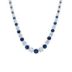 Simulated Sapphire and Cubic Zirconia Graduate 18'' Necklace in Fine Silver Plate - leathersilkmore.com Graduation Necklace, Box Clasp, Fine Silver, Silver Plate, Cubic Zirconia, Opal, Sapphire, Beaded Necklace, Silver