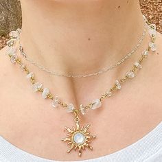 "Gold Sun Clear Quartz Crystal Necklace/Gemstone Necklace/Boho Hippie Wire Wrapped Necklace/Hippy Choker/Crystal Beaded Jewelry/Gift for Her  - Gold Plated Wire Wrapped Crystal Necklace - Gemstone: Clear Quartz - Charm Material: Gold plated copper  - Size: 16\", 17\", 18\" Check other styles in my shop: https://www.etsy.com/listing/1442563528/green-aventurine-wire-wrapped-gold?click_key=8d26b9b09b2db002648864548c09e36e589b7632%3A1442563528&click_sum=80049f64&ref=shop_home_active_9&pro=1 https:// Beaded Chocker, Crystal Bead Jewelry, Wrapped Necklace, Purple Agate, Wire Wrapping Crystals, Quartz Crystal Necklace, Gold Sun, Wire Wrapped Necklace, Choker Style