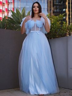 A-Line/Princess Tulle Ruffles Square Short Sleeves Floor-Length Dresses Short Princess Dress, Tulle Ruffles, Floor Length Prom Dresses, Evening Dresses Cocktail, Floor Length Dresses, Dress 100, Flower Dresses, Bride Dress, Princess Dress