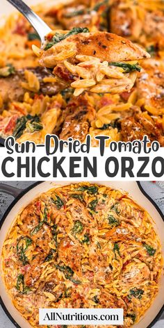 If you're looking for one pan dinners to quickly make for family, this is it. This is one of chicken pasta dishes you'll eat over and over again on the weekends. This chicke orzo is the ultimate high protein recipe, full of nutrition and flavors. It's one of those high protein pasta recipes you'll want to make over and over again. Easy Group Recipes, Chicken Orzo With Sundried Tomato, Chicken Spinach Tomato Orzo, Creamy Sun Dried Tomato Chicken Orzo, Chicken Orzo One Skillet, Easy Recipes Dinner Dairy Free, Best High Protein Dinners, Creamy Sundried Tomato Chicken Orzo, Chicken Orzo Sun Dried Tomato