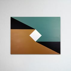 an abstract painting on the wall with white and black lines in front of green and brown colors