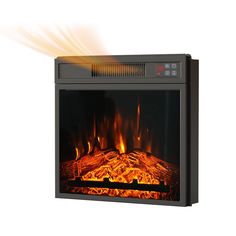 an electric fireplace with flames coming out of the front and side panels on it's sides