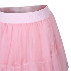 Color: Pink Pink elegant skirt, elasticated waist. It is decorated with a flounced tulle skirt, logo at the waist. 100% Polyamide. Washing machine at 30°. Stretch Tulle Full Skirt, Stretch Full Skirt With Ruffles, Stretch Tulle Ruffled Skirt, Stretch Tulle Bottoms With Ruffles, Stretch Tulle Skirt With Ruffles, Spring Stretchy Tulle Mini Skirt, Feminine Stretch Skirt With Elastic Waistband, Stretch Tulle Mini Skirt, Summer Voluminous Tulle Skirt