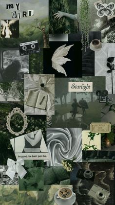 a collage of images with words and pictures on them, all in different colors