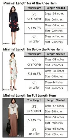 Petite Tips, Sharp Outfits, Pattern Alterations, Dress Lengths, Neon Prom Dresses, Tall Skirt, Short Person, Measurements Chart, Below The Knee Dresses