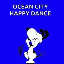 an image of a cartoon character dancing with the words ocean city happy dance