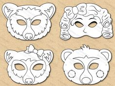 four masks with different faces and hair