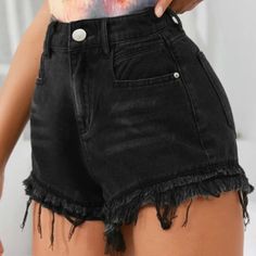 Brand New Condition! No Flaws Or Damage. Just Ordered The Wrong Size! Black Grunge Jeans For Summer, Grunge Black Summer Jeans, Casual Black Cutoff Jeans, Casual Black Denim Shorts, Black Cotton Jean Shorts For Spring, Spring Black Shorts With Frayed Hem, Edgy Black Jean Shorts For Spring, Casual Black Jean Shorts For Spring, Edgy Black Jean Shorts With Pockets