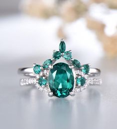 Emerald Ring Women Fashion Emerald Jewelry Ring Sterling Silver May Birthstone Ring Crown Wedding Ri Emerald Crystal Ring With Accent Stones For Wedding, Cubic Zirconia Emerald Ring With Accent Stones For Wedding, Emerald Crystal Wedding Ring With Accent Stones, Wedding Emerald Ring With Cubic Zirconia Accent Stones, Oval Emerald Crystal Ring For Wedding, Emerald Crystal Wedding Ring Round Cut, Oval Emerald Crystal Wedding Ring, Oval Cubic Zirconia Emerald Wedding Ring, White Gold Emerald Open Ring For Wedding