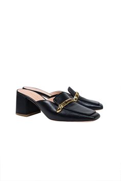 Current Boutique-Rupert Sanderson - Black Leather Closed Toe Mule Sz 7 Gold Bar Design, Rupert Sanderson Shoes, Mule Heels, Take Charge, Gold Bar, Bar Design, Silk Blouse, Mule, Heeled Mules