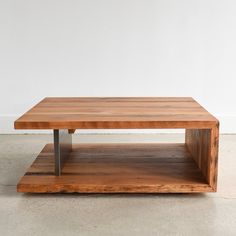 Modern Open Square Coffee Table Pictured in Reclaimed Oak / Clear & Antiqued Metal Modern Square Coffee Table, Coffee Table Small, Modern Wood Coffee Table, Old Wood Texture, Reclaimed Wood Coffee Table, Square Coffee Table, Table Small, Modern Shelving, Reclaimed Wood Furniture