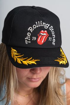 Rolling Stones club captain hat black - Trendy Band T-Shirts and Sweatshirts at Lush Fashion Lounge Boutique in Oklahoma City Punk Cap Hat One Size Fits Most, Punk Style Cap Hat, Punk Style Cap One Size Fits Most, Punk Style Adjustable Baseball Cap, Adjustable Punk Style Baseball Cap, Trendy Black Flat Brim Baseball Cap, Black Snapback Baseball Cap Punk Style, Black Punk Style Snapback Baseball Cap, Punk Style Black Snapback Baseball Cap