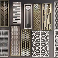 an assortment of different types of decorative metal screens and grilles in various shapes and sizes