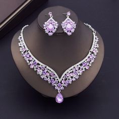 Luxury Purple Crystal Bridal Jewelry Sets for Women Crown Earring Neck – TulleLux Bridal Crowns & Accessories Opulent Jewelry, Red Necklace Set, Crystal Crown Tiaras, Luxury Purple, Crystal Bridal Jewelry Sets, Bridal Jewelry Necklace, Tiaras Jewellery, Crystal Colors, Crown Earrings