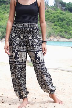 Black Pants/ Elephant Pants/ Bohemian/ Harem Pants/ Boho Clothing/ Hippie/ Gypsy/ Yoga Pants/ Women Men Baggy Pants/ Beach Summer/ Festival Genie Pants, Bohemian Pants, Elephant Pants, Rayon Pants, Yoga Pants Women, Baggy Pants, Baggy Pant, Summer Festival, Pants Women