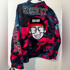 Brand New Without Tags Secret Scientist Local Brand In Al Very Popular Brand Pink, Blue, Black Camouflage Design Longsleeve Buttondown Jacket Collared Button Cuffs Front Top & Hand Pockets Embroidered Patch - On Back Embroidered Patch - On Sleeve Utility Jacket Size Xs - Will Fit Small Maybe Medium ( I’m 5’3 140) Casual Pink Outerwear With Graphic Print, Trendy Camouflage Outerwear For Streetwear, Pink Cotton Urban Outerwear, Urban Style Pink Cotton Outerwear, Pink Urban Outerwear With Pockets, Urban Pink Outerwear With Pockets, Urban Style Pink Long Sleeve Outerwear, Pink Long Sleeve Urban Outerwear, Pink Fall Streetwear Outerwear