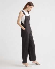 Organic Stretch Cotton Twill Overalls Silk Pajamas Shorts, Cute Overalls, Summer Capsule, Blue White And Black, Organic Fabrics, Linen Blazer, Black Charcoal, Crew Neck Tee, Brass Hardware