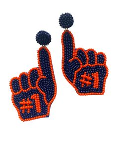 Who's number 1? Auburn! These beaded orange and blue number 1 hand earrings are trendy and spirited. Beaded Orange, Hand Earrings, Number 1, Auburn, Number One, No 1, Orange, Pattern, Blue