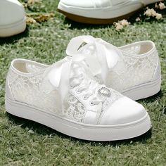 Category:Wedding Shoes,Sneakers; Upper Materials:Lace,Satin; Lining Materials:Synthetic Leather; Embellishment:Rhinestone,Satin Flower,Lace-up; Season:Spring,Summer; Heel Type:Flat Heel; Gender:Women's; Toe Shape:Round Toe; Type:Bridal Shoes; Style:Casual,Comfort,Cute; Heel Height(inch):<1; Outsole Materials:Rubber; Occasion:Party; Closure Type:Lace-up; Listing Date:03/20/2024 Bridal Flat Shoes, Earth Wedding, Comfy Wedding Shoes, Casual Wedding Shoes, Wedding Shoes Sneakers, Comfortable Wedding Shoes, South Wedding, Ribbon Laces, Wedding Shoes Comfortable