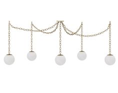 four white glass balls hanging from chains