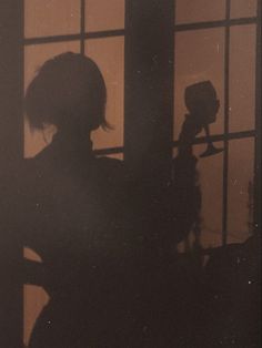 a woman standing in front of a window with a hair dryer on her shoulder