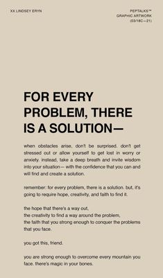 an advertisement with the words for every problem, there is a solution in black and white