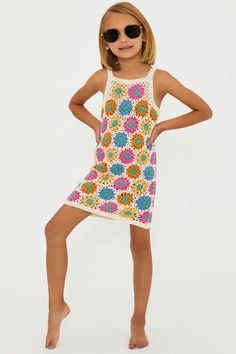 Perfect for a vacay or your next resort stay, the Tessi Dress features an open-knit design in a cute crochet fabrication and floral pattern. Match your mini in the Fatima Dress in Golden Hour Flower. Crochet Dress Beach, Flower Crochet Dress, Festival Shop, Flower Crochet, Beach Riot, Dress Beach, One Piece Swim, Kids Swimming, Open Knit