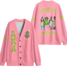 Personalized Alpha Kappa Alpha Fleece Cardigans Pink AKA Pretty Girl Ver 2 Style Skee Wee, Knitted Texture, Ladies Style, Fleece Cardigan, Alpha Female, Classic Cardigan, Alpha Kappa Alpha, V Neck Cardigan, Winter Wear