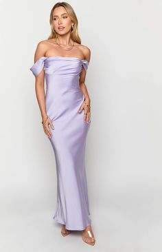 Lilac Off Shoulder Formal Dress

How to style:
Impress the crowd at your next formal event in our exquisite Lilac Formal Dress (). It is perfect for weddings, galas, or any special occasion. Pair it with your favourite gold jewellery () and nude heels (), and be ready to step out in style.

Features:


  
 * Light weight satin material
 
 * Maxi length
 
 * Non stretch
 
 * Bias cut skirt  
 * Gathered bust detailing  
 * Off the shoulder style
 
 * Fully lined bust - elsewhere unlined
 
 * Invisible zip on left side
 
 * Grip on inner bust Lilac Formal Dress, Purple Lace Maxi Dress, Off Shoulder Formal Dress, Maxi Formal Dress, Prom Midi Dress, Purple Maxi Dress, Bias Cut Skirt, Formal Dress Shops, Semi Formal Dresses