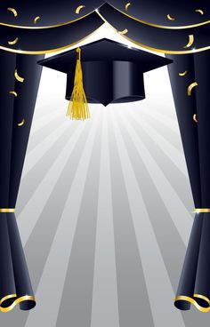 a graduation cap and tassel hanging from a stage with spotlights in the background