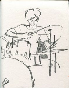 a drawing of a man playing the drums