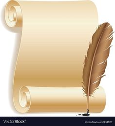 a golden scroll with a feather on it