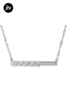 0.70ctw Round White Zircon Rhodium Over Sterling Silver Bar Necklace. Measures Approximately 1.19"W. Lobster Claw Clasp. 2" Extender. Accent stones primarily zircon. Silver Bar Necklace, Silver Bar, Silver Bars, Bar Necklace, Lobster Claw, Bar, Sterling Silver, Stone, Silver