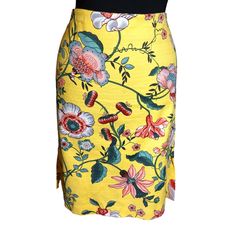 Nwt Loft Outlet Skirt Bright Yellow Bold Multicolor Floral Pencil Skirt Knee Length Hidden Back Zipper Side Slits Both Sides Cotton Spandex Stretch Measures: Size 14 Waist 23" = "46 Hips 21" = 42 Length 18" Slits 7 Casual Yellow Pencil Skirt For Summer, Yellow Knee-length Pencil Skirt For Spring, Fitted Yellow Pencil Skirt For Spring, Yellow Mini Pencil Skirt For Spring, Loft Outlet, Floral Pencil Skirt, Cotton Spandex, Yellow Floral, Knee Length