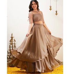 lehenga set  |womens lehenga choli |crop top lehenga set |designer lehenga dupatta | wedding lehenga choli | lehenga usa Women's lehenga set /sequin embroidery silk lehenga skirt/voggish/ chalcolate brown heavy lehenga /teens lehenga      lehengas are one of the beautiful and versatile traditional attires of india !! we carry such pieces in budget with great quality that can be styled in multiple ways with different outfits !!       Here is simple and Beautiful pure satin lehenga  skirt in doubl Designer Sequined Maxi Sets, Embellished Georgette Lehenga Maxi Length, Embellished Georgette Lehenga In Maxi Length, Party Lehenga Embellished Maxi Length, Embellished Maxi Length Lehenga For Party, Maxi Length Embellished Lehenga For Party, Embellished Maxi Length Choli For Party, Anarkali Dress With Flared Skirt For Weddings, Designer Dresses With Sheer Dupatta And Long Skirt